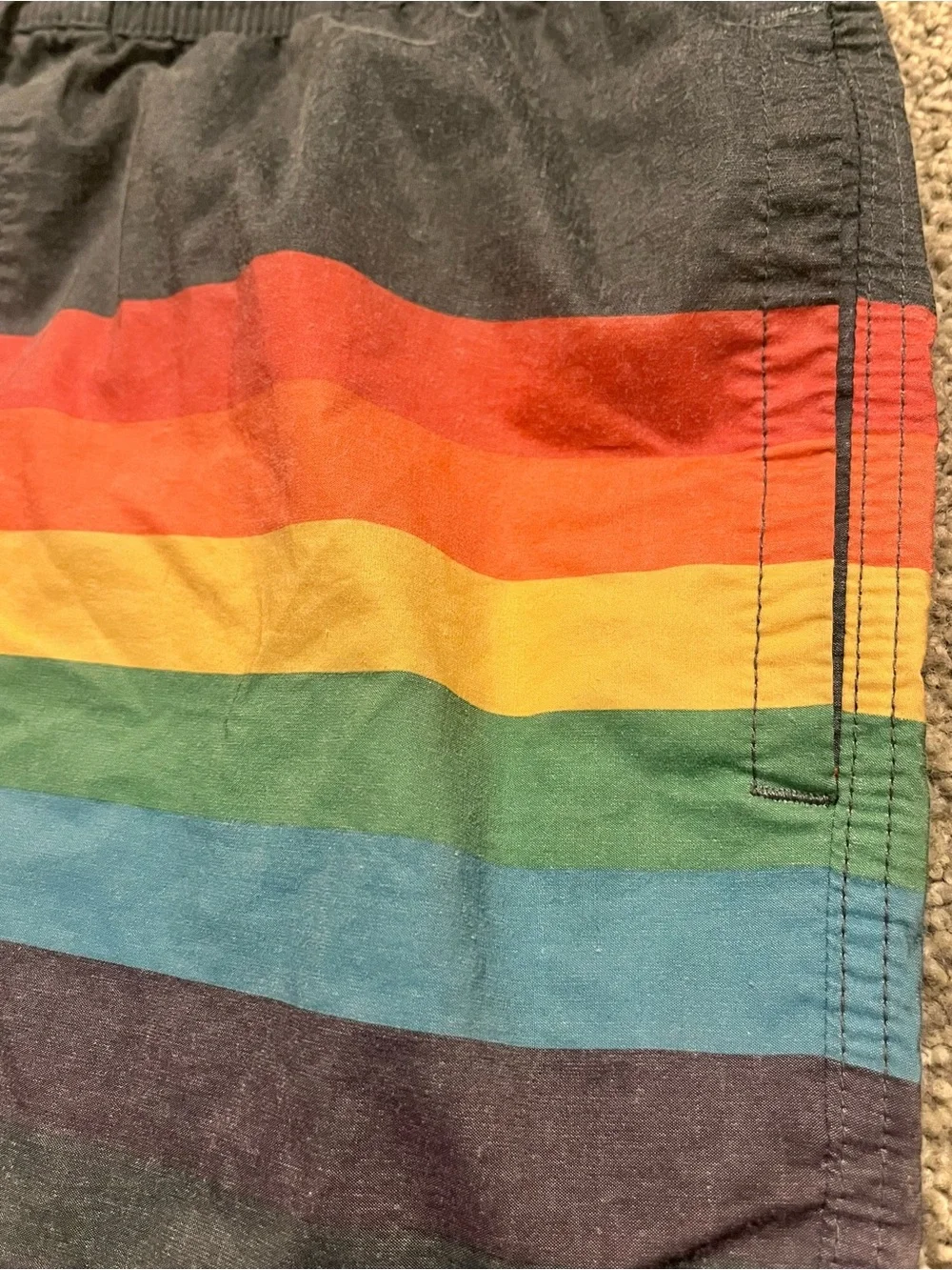 Trinity Collective Men's Dark Gray Swim Trunks with Rainbow Stripe, Size M